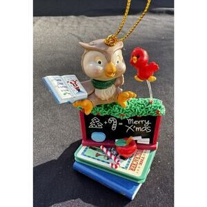 Christmas Ornament Teacher Owl school Nutcracker Chalkboard & book -S98